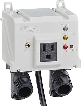 Watts A2C-SC Series Intelliflow 1/2" Washing Machine Smart Water Shutoff Valve with Leak Sensor, Inlet Adapters, Without Wall Box, Automated Flood Detection with Real-Time Text and E-Mail Alerts