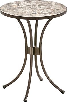 Dehner Grazia Flower Stool Diameter 41 cm Height 54 cm Metal/Stone Mosaic Look Grey/Brown