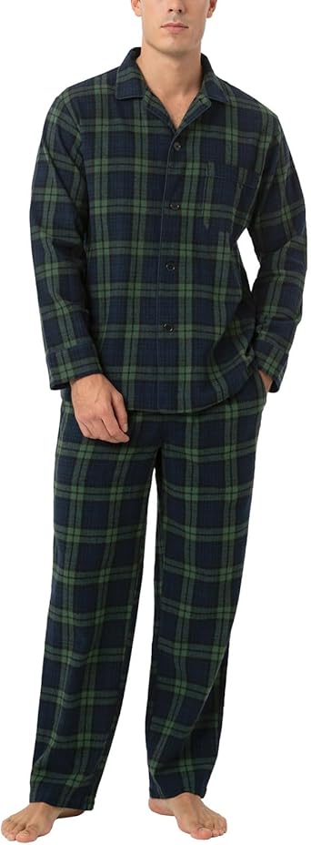 LAPASA Men's Pajama Set 100% Cotton Flannel Top Long Sleeve & Bottom Pants Plaid Sleepwear PJ Sleepwear Lounge Comfy M79/M95