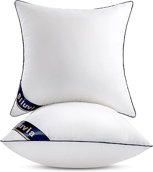 Siluvia 18"x18" Pillow Inserts Set of 2 Decorative Square Throw 18" Pillows with 100% Cotton Cover for Sofa, Couch, and Bed - White
