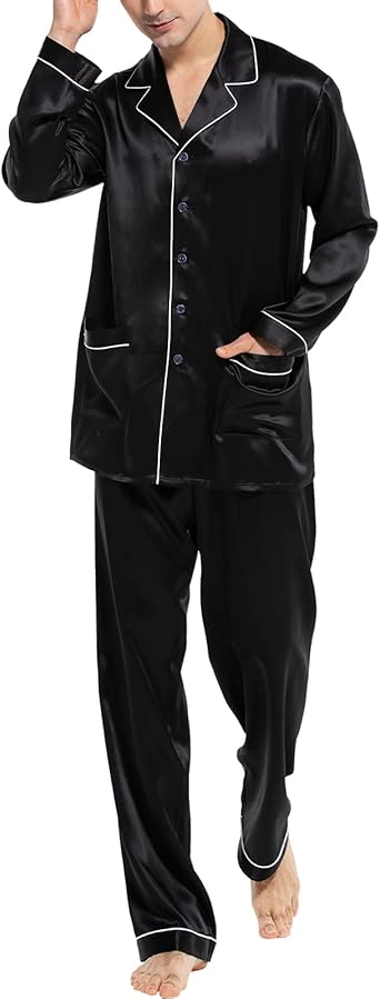 COLD POSH 100% 19MM Mulberry Silk Pajamas for Men Soft Lightweight Mens Silk Pajama Set for Valentines Pjs