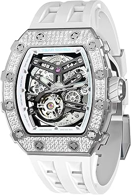 TSAR BOMBA Men's Automatic Watch Tonneau Luxury Skeleton Watches for Men Mechanical 50M Waterproof Analogue Watches Mens Unique Cool Square Big Face Dial Wristwatch with Silicone Strap Band