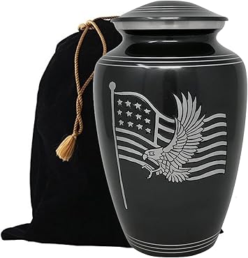 American Honor and Glory Cremation Urn, Handcrafted Metal Urn for Human Ashes, Adult Cremation Urn with Velvet Bag