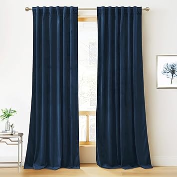 RYB HOME Velvet Curtains 108 inches - Blackout Curtains for Living Room,Thermal Insulated Noise Reducing Panel Soft Vertical Sense Window Decor for Cottage Farmhouse, Navy Blue, W52 x L108, 2 Panels