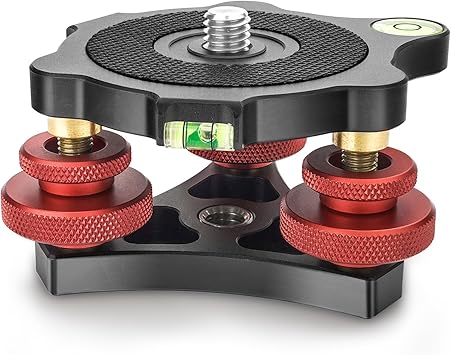 CAVIX Camera Leveler Tripod Leveling Base Tri-Wheel Head for Macro Photography Aluminum w Bubble Level 3 Axis Level with +/-5 Degree Precision Adjustment for DSLR Camera Rotator Panoramic Head LP-64