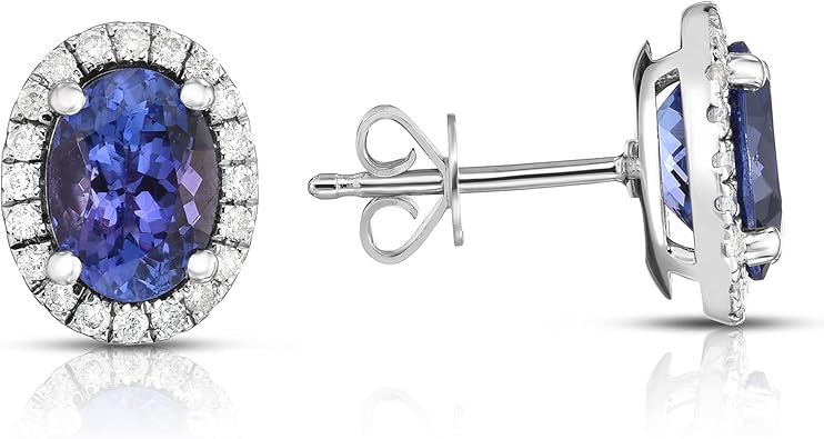 14K Solid White Gold Genuine Tanzanite 2-5/8 Ct Oval Diamond Stud Earrings
