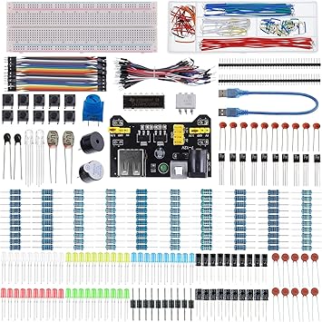BOJACK 37 Values 480 Pcs Electronics Component Fun Kit with Power Supply Module, Jumper Wire,Precision Potentiometer,830 tie-Points Breadboard Compatible with STM32,Raspberry Pi,Arduino