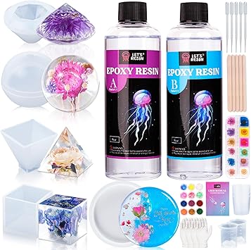 LET'S RESIN Epoxy Resin Kits and Molds Complete Set, 16oz Resin Art Kit with Silicone Molds, Pigment, Dried Flowers, Crafts for Adults, Beginners, Art Supplies for DIY Lovers, DIY Gift for Women