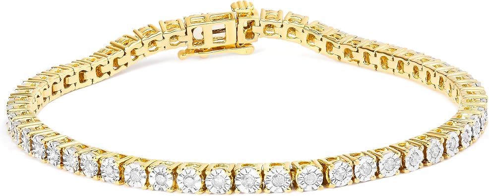 Original Classics 1.0 Cttw Miracle Set White Diamond Round Faceted Bezel Tennis Bracelet (I-J Color, I3 Clarity) - Choice of Metal Color and Size