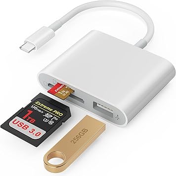 SD Card Reader, USB 3.0 Type C High Speed to SD/TF Card Adapter for iPhone 17/16/15 Pro Max Memory Card Reader with SD MicroSD USB 3 Port for Mac/iPad/MacBook Pro/Air Android Phone Tablet(White)