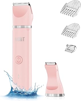 AIBRIT PRO Electric Bikini Trimmer for Women - 2 in 1 Electric Lady Clipper Pubic Hair Groomer Painless Hair Removal Razor Body Shaver, Portable Ladies Shaver with 2 Trimmer Heads, IPX7 Waterproof