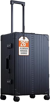 Aleon All Aluminum Lightweight 26" Premium Checked Bag Luggage with Suiter, Hardshell Suitcase w/Spinner Wheels, TSA-Approved, Heavy Duty Roller for International Travel and Business Flight (Onyx)