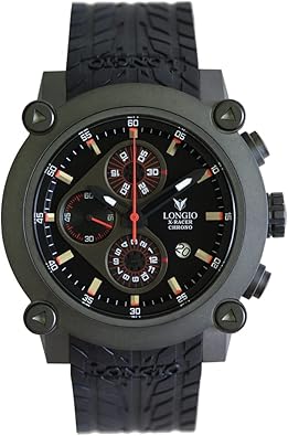 LONGIO Luxury Watches for Men, Swiss Automatic Chronograph Watch with Natural Rubber Strap_X-Racer