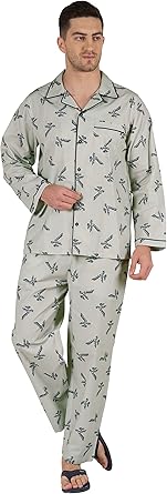 Inkmeso Men's Cotton PJs Printed Sleepwear Lounge Wear Top & Bottom Pajama Set