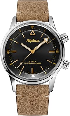 Alpina Men's SEASTRONG Stainless Steel Automatic Sport Watch with Leather Strap, 21 (Model: AL-520BY4H6), Silver-Tone and Black