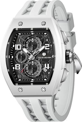 TSAR BOMBA Mens Watches Quartz Watches for Men Waterproof 50M Analog Luxury Tonneau Watch Chronograph Calendar Date Men’s Dress Business Work Watch Large Square Face Wristwatch