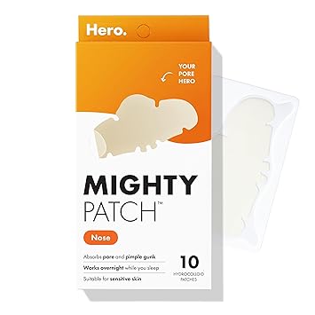 Mighty Patch Nose Pimple Patches, Large Hydrocolloid Pore Strips, Dermatologist Approved, Overnight, Pimple Stickers from Hero Cosmetics, 10 count