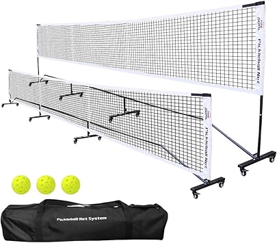 Badminton Pickleball Net System with Universal Wheel,Movable Steady Metal Frame,Strong Nylon Net and Carrying Bag,22 Feet Portable Height Adjustable Net for Pickleball and Other Games