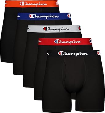Champion Men's Everyday Cotton Stretch 5 Pack Boxer Briefs, Total Support Pouch, Moisture-Wicking, No Ride-up Fit