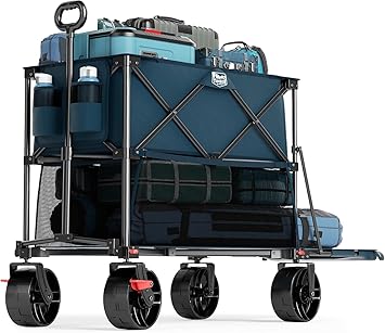TIMBER RIDGE 400L Large Capacity Folding Double Decker Wagon with Brakes, 54" Extra Long Extender Wagon Cart, 450lbs Heavy Duty Collapsible Cart, All-Terrain Big Wheels for Camping, Sports, Shopping
