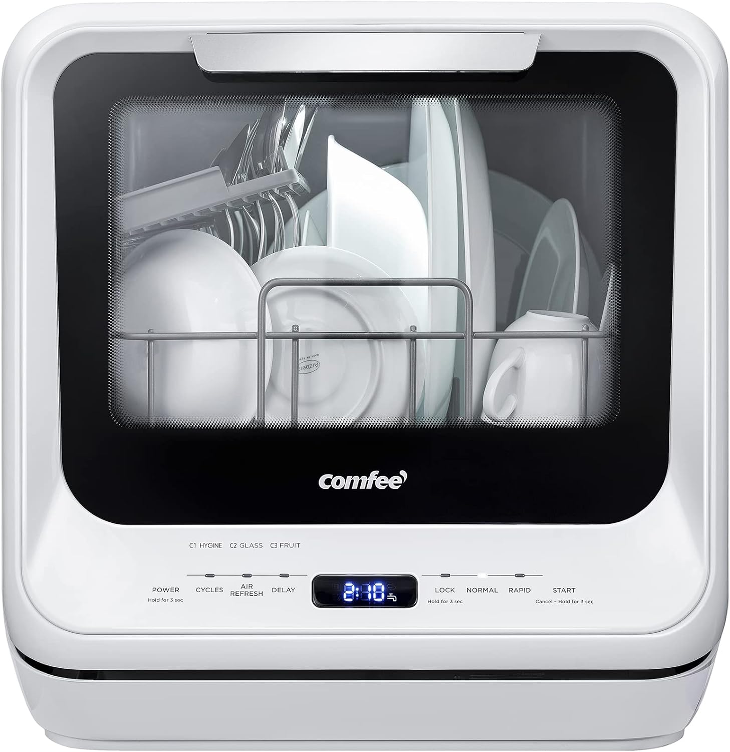 COMFEE' Portable Mini Dishwasher Countertop with 1.32Gal Built-in Water Tank for Apartments& RVs, No Hookup Needed, 6 Programs, 360° Dual Spray, 162℉ High-Temp& Air-Dry Function