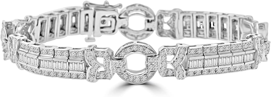 7.27 ct Ladies Baguette and Round Cut Diamond Tennis Bracelet In Channel and Pave Setting14 kt White Gold