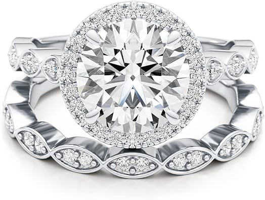 3/4 Carat Lab Grown Diamond and 3 Carat Moissanite Wedding Band Ring Set for Women in 14k White or Yellow Gold Anniversary Promise Ring
