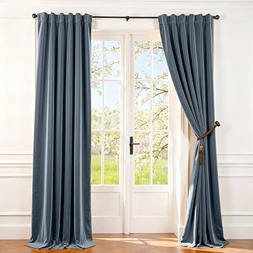 Lazzzy Velvet Blackout Extra Long Curtains Thermal Insulated Room Window Drapes Super Soft Luxury Curtains for Living Room Bedroom Rod Pocket 2 Panels, Dark Slate, 52" W x 120" L