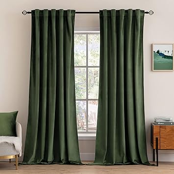 MIULEE Velvet Curtains 108 inches Long 2 Panels - Luxury Blackout Curtains for Bedroom Living Room Thermal Insulated Super Soft Window Drapes Rod Pocket & Back Tab, Olive Green