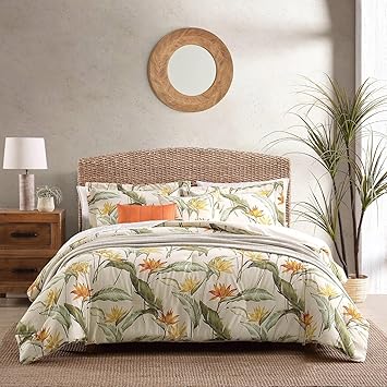 Tommy Bahama - King Comforter Set, Soft Woven Bedding with Matching Pillowcases & Bonus Throw Pillows, Medium Weight for Year Round Comfort, 5 Piece Bed Set (Birds of Paradise Off-White)