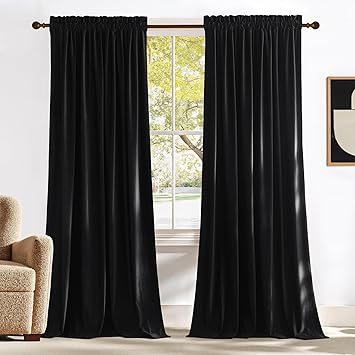 NICETOWN Black Blackout Extra Long Velvet Curtains 120 inches Long for Backdrops, Thermal Insulated Noise Reducing Velvet Drapes for Film Large Door Windows (2 Panels, 52 x 120)