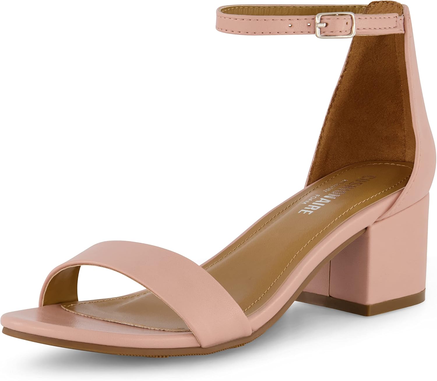 CUSHIONAIRE Alba Mid Block Heel Dress Shoes for Women – Open Toe Ankle Strap Heeled Women's Sandals with Memory Foam Comfort
