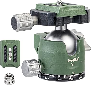 Avella V1 DSLR Camera Tripod Ball Head 38MM, 360 Degree Swivel,U-Shaped Groove Design, for Canon Nikon Sony Olympus Panasonic DSLR Camera-Green