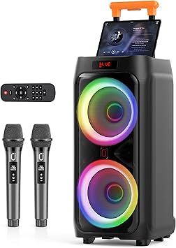 JYX Karaoke Machine with 2 Wireless Microphones, 24" Big Portable Bluetooth Speaker for Adults with RGB Light PA System Treble & Bass 500W, Support TWS/USB/AUX/TF Card/REC, for Home Party Outdoors