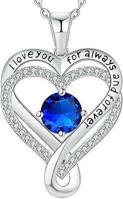 Jewelry for Women Wife Infinity Heart Birthstone I Love You Necklace S925 Anniversary Women Necklaces for Her Wife Birthday Gift Ideas, Birthday Present for Girlfriend Mom Daughter Sterling Silver