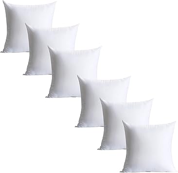Calibrate Timing 18 x 18 inches Pillow Inserts, Set of 6 Hypoallergenic Brushed Microfiber Liner Down Alternative Filled Square Cushion Throw Pillow