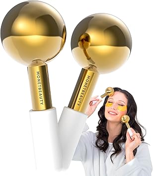 MonétBeauty Stainless Steel Ice Globes for Facials (Gold), Durable Cryo Globes Instantly Reduce Puffiness, Tighten Pores and Sinus Relief, Facial Massages and Daily Beauty Routines