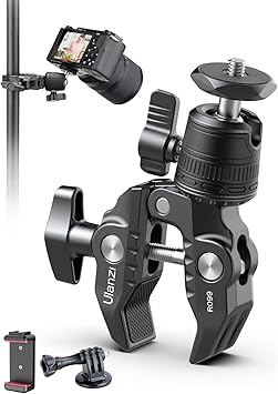 ULANZI R099 Super Clamp Camera Mount - Heavy Duty 3.3lb Load Metal Clamp with 360° Ball Head for Action Cameras (GoPro/Insta360/DJI), DSLR, Bike/Motorcycle Handlebar, Pole/Tube Mount Accessories
