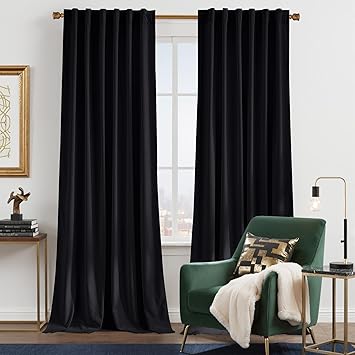 NICETOWN Insulated Black Out Velvet Curtains 120 inches Long, Thick Luxury Noise Absorbing Floor to Ceiling Drapes Save Energy Cost for Theater/Master Bedroom/Stage, Rod Pocket Back Tab