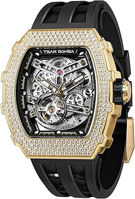 TSAR BOMBA Automatic Watches for Men 50M Waterproof Mens Watch Japanese Mechanical Watches Men Movement Tonneau Case Sapphire Glass Big Face Unique Fashion Luxury Gift