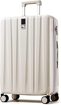 Hanke 29 Inch Luggage Suitcases with Spinner Wheels Lightweight PC Hardside Rolling Suitcase with Travel Lock, Checked-Large (Ivory White)