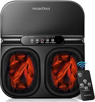 MOUNTRAX Foot Massager Machine with Heat, Foot Massager for Plantar Fasciitis, Neuropathy Pain, Shiatsu Foot Massager with Remote, Fits Feet Up to Men Size 12 (Black)