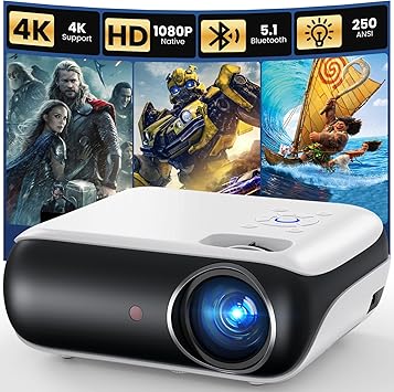 HAPPRUN Native 1080P Projector, Bluetooth Home Theater Movie Projector with Built-in Speaker, Compatible with Smartphone, HDMI, Fire Stick, PS5, Indoor & Outdoor Use - Without Google TV System