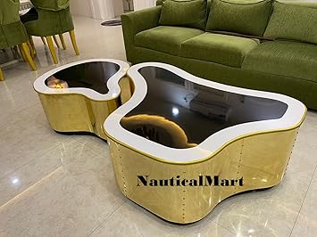 NauticalMart Wave Center Table Golden Coffee Table