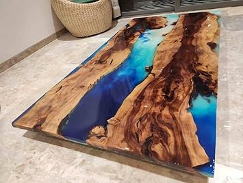 Personalized Large EPOXY Table, Resin Dining Table for 2, 4, 6, 8 River, Wood Epoxy Coffee Table Top, Living Room Table (16.5" Inches Tall, 60 x 36inches)