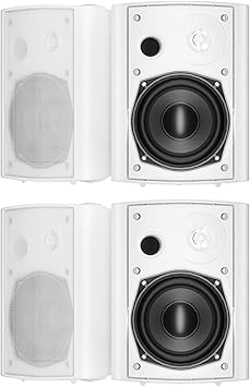 STUDIOFINIX 5.25 Inches Outdoor Bluetooth Speakers Waterproof 600 Watts Perfect for Indoor- Outdoor Patio Porch Wall Mount System (4 Speakers,White)