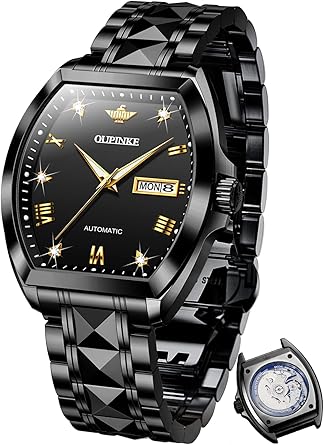 OUPINKE Mens Automatic Watch Diamond Skeleton Mechanical Self Winding Luxury Dress Wrist Watch Sapphire Crystal Tungsten