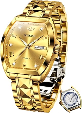 OUPINKE Mens Automatic Watch Diamond Skeleton Mechanical Self Winding Luxury Dress Wrist Watch Sapphire Crystal Tungsten