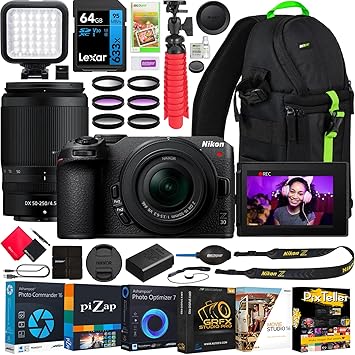 Nikon Z30 Mirrorless Camera with 2 Lens Kit NIKKOR Z DX 16-50mm F3.5-6.3 VR and 50-250mm F4.5-6.3 VR Bundle 1743 w/Deco Gear Photography Backpack + LED + Filter Kit + Tripod + Software & Accessories