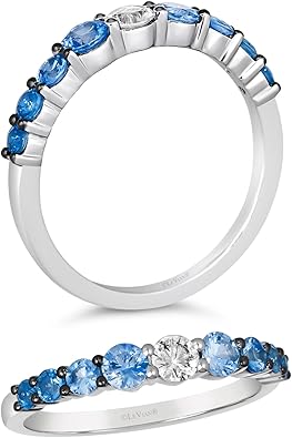 Diamond with White and Blue Sapphire Classic Stackable Band Ring or Earrings for Women in 14k White Gold Promise Anniversary Ring Size 5 to 10 by LeVian